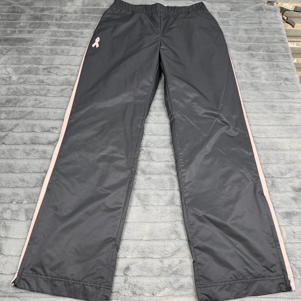 New Balance Womens Black Pink Stripe Breast Cancer Ribbon Track Pants Large
